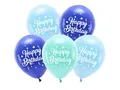 Produktbild: PartyDeco Öko Luftballons Happy Birthday 26cm 5er Set - Ballons für Helium oder Luft - Latexballons für Geburtstag Kindergeburtstag Junge - Blaue Geburtstags-Latexballons, 5 Stück - Hellblau Blau