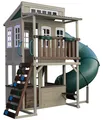Produktbild: KidKraft Cozy Escape Spielturm mit Rutsche – Zweistöckiges Outdoor Klettergerüst mit Tunnelrutsche, Kletterwand & Spielküche