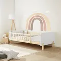 Produktbild: Homestyle4u Kinderbett 90x200 mit Rausfallschutz Holzbett Weiß Lattenrost Kiefer Massivholz - Weiß
