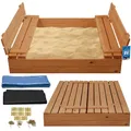 Produktbild: KOTARBAU® Sandkasten mit Abdeckung Sandkasten Holz 120x120 cm imprägniert mit Sitzbänken Braun Holzsandkasten Sandbox mit Deckel Sandkasten mit Deckel Holz Sandkiste mit Abdeckungen