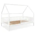 Produktbild: Ehrenkind® Hausbett Buche Livo | FSC Zertifiziert | Kinderbett mit Rausfallschutz | höhenverstellbar Massivholz | Kinder Bett | Hausbett 120x200 cm | weiß