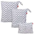 Produktbild: Damero Wetbag Stoffwindeln, Wickeltasche Baby Wiederverwendbar, 3 Stücke Nasstasche Stoffwindeln, Waschbar Organizer Beutel für Mädchen Jungen, Grauer Chevron