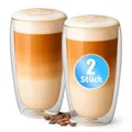 Produktbild: BigDean 2 Stück hohe doppelwandige Latte Macchiato Gläser 350 ml aus Borosilikatglas – Kaffeegläser in Geschenkverpackung