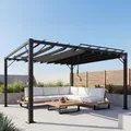 Produktbild: Pergola HWC-L40, Garten Lamellen-Pavillon Terrassenüberdachung, 8cm-Alu-Gestell Stoff/Textil, 3x4m anthrazit