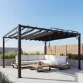 Produktbild: Pergola HWC-L40, Garten Lamellen-Pavillon Terrassenüberdachung, 8cm-Alu-Gestell Stoff/Textil, 3x4m anthrazit