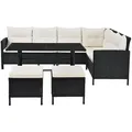 Produktbild: Juskys Loungegarnitur, Schwarz, Creme, Kunststoff, 4, Loungemöbel, Gartenlounge-Sets