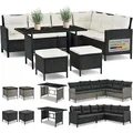 Produktbild: Polyrattan Lounge Manacor – Gartenlounge Mit Sofa, Tisch, 2 Hocker & Kissen – Gartenmöbel Set Bis 7 Personen – Schwarz, Sitzbezüge In Creme - Juskys