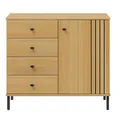 Produktbild: Woodroom Sevilla massives Sideboard eichefarbig lackiert 90x80x40 cm 4 Schubladen 1 Tür Kommode Schrank Wohnzimmerschrank
