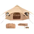 Produktbild: VEVOR Glockenzelt 5 x 2,8 m Jurten Zelt TC-Baumwolle und robusten Eisenstangen mit Einer Bodenplane aus Oxford-Stoff Campingzelt Familienzelt 8 Fenster Gruppenzelt für Outdoor-Abenteuer