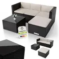 Produktbild: Juskys Polyrattan Lounge Punta Cana M schwarz – Gartenlounge Set für 3-4 Personen – Sitzgruppe mit Sofa, Tisch & Hocker - Sitzbezüge in Creme - Schwarz/Creme