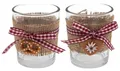 Produktbild: Tischdeko Oktoberfest Bayrisch 2 Teelichthalter Glas Raute Rot Party Deko
