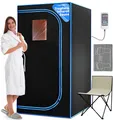 Produktbild: SereneLife Dampfsauna Zelt Schwarz 80 x 80 x 180 cm – Tragbare Heimsauna mit Stuhl und Heizmatte Faltbare Mini Sauna - Mobile Dampfbad Kabine bis 60 °C, Carbon-Heizelement und Fernbedienung