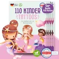 Produktbild: MeinBaby123® 550 hautfreundliche Meerjungfrauen Tattoos | Hauttattoos für Mädchen | Meerjungfrauen Tattoos | Mitgebsel Kindergeburtstag Mädchen - vegan & made in Germany (5er Set Meerjungfrauen)