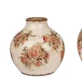 Produktbild: Dekovase VINTAGE ROMANTIK mit Rosendekor H. 17cm weiß rosa braun Formano S25