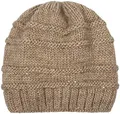 Produktbild: styleBREAKER Damen Strick Wintermütze mit Pailletten, Öffnung für Pferdeschwanz und Thermo-Fleece Futter, Beanie Mütze 04024177, Farbe:Hellbraun