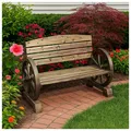 Produktbild: Gartenbank mit Wagenrädern als Armstütze Sommerset Natur Sitzbank Holz Wagenrad