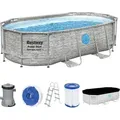 Produktbild: Bestway® Power SteelTM Swim Vista SeriesTM Frame Pool Komplett-Set mit Filterpumpe 427 x 250 x 100 cm, Steinwand-Optik (Cremegrau), oval - Braun