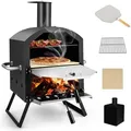 Produktbild: COSTWAY Outdoor Pizzaofen, 2-lagigem Pizza Ofen mit Grillrost, Pizzastein, Pizzaschaufel, wasserdichter Abdeckung, hitzebeständigen Griffen & klap...