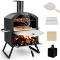 Produktbild: COSTWAY Outdoor Pizzaofen, 2-lagigem Pizza Ofen mit Grillrost, Pizzastein, Pizzaschaufel, wasserdichter Abdeckung, hitzebeständigen Griffen & klappbaren Beinen, für Picknick, Party, Camping