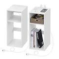 Produktbild: WOLTU 2er Set Nachttisch mit Ladefunktion, schmaler Kleiner Beistelltisch mit 2 Steckdosen 2 USB-Anschlüssen 2 offenen Fächer, Couchtisch mit Stauraum, 25x60x30 cm, für Schlafzimmer, Weiß, NTS06ws-2