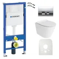 Produktbild: DOMINO Geberit Duofix Basic Vorwandelement + Wand-WC Tiefspül Galve Becken Weiß Spülrandlos + Bedienplatte Delta 25 für Doppelspülung | Komplett Set