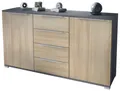 Produktbild: Vladon Sideboard Linio V1 (Anrichte, mit 2 Türen und 4 Schubladen), Anthrazit matt/Eiche sägerau (138,5 x 75,5 x 35 cm)