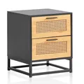 Produktbild: FineBuy Nachtkonsole Schwarz mit Wiener Geflecht 45x45x56 cm Nachttisch Zeitlos, Nachtkommode Boxspringbett mit Schubladen, Nachtkästchen mit Stauraum