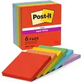 Produktbild: Post-it Super Sticky Notes Playful Collection, 6 Blöcken, 90 Blatt pro Block, 76 mm x 76 mm, Rot, Orange, Gelb, Grün, Blau, Violett - Extra-stark klebende Notizzettel für To-Do-Listen und Erinnerungen