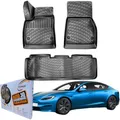 Produktbild: Trimak Passgenau 3D Fussmatten Auto Kompatibel mit Tesla Model S 2012-2022 Auto Zubehör 1. und 2. Reihe Gummimatten Autos TPE Allwetter Geruchlos rutschfest Vorne & Hinten Schwarz