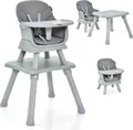 Produktbild: COSTWAY 6-in-1 Babyhochstuhl, Hochstuhl & Essstuhl & Lerntisch & Bausteintisch & Kindersitzgruppe, Kinderhochstuhl mit Sicherheitsgurt und abnehmbarem Tablett, Babystuhl Kombihochstuhl (Grau)