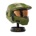 Produktbild: Halo HLW0173-AMZ - Master Chief Deluxe Helm mit Ständer – LED-Leuchten auf jeder Seite – Kampf beschädigte Farbe – Einheitsgröße – bauen Sie Ihr Universum auf