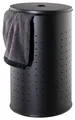 Produktbild: Home4You Wäschetonne - mit Deckel und Luftlöchern - 54 Liter Fassungsvermögen - Edelstahl - Schwarz - Ø 35,5 cm - 57,5 cm hoch - Wäschesammler Wäschekorb Wäschebox Wäschetruhe