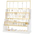 Produktbild: Lolalet Ohrringständer 5 Tiers Jewelry Organizer Ohrring aufbewahrung mit 260 Löcher für Ohrstecker Baumeln Reifen Ohrring Halskette Armband Holz Rustic Display Storage mit Samt Ring Tablett -Weiß