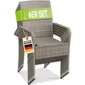 Produktbild: Juskys Polyrattan Gartenstühle Yoro 6er Set - mit Armlehnen & Rückenlehne - 6 Stühle stapelbar - Rattan Stuhl Garten - Stapelstuhl Grau-meliert