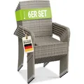 Produktbild: Juskys Polyrattan Gartenstühle Yoro 6er Set - mit Armlehnen & Rückenlehne 6 Stühle stapelbar - Rattan Stuhl Garten - Stapelstuhl Grau-meliert