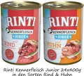 Produktbild: Rinti Kennerfleisch Junior |  Huhn & Rind | 24x 400g | Nassfutter Mix
