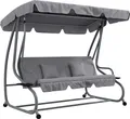 Produktbild: Outsunny Hollywoodschaukel mit Liegefunktion, 3-Sitzer Gartenschaukel mit Verstellbarem Dach, Beistelltisch, wasserabweisender Schaukelbank belastbar bis 340kg, für Garten, 200x120x164cm, Hellgrau