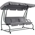 Produktbild: Outsunny Hollywoodschaukel mit Liegefunktion, 3-Sitzer Gartenschaukel mit Verstellbarem Dach, Beistelltisch, wasserabweisender Schaukelbank belastb... - Hellgrau