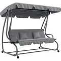 Produktbild: Hollywoodschaukel Mit Liegefunktion, 3-sitzer Gartenschaukel Mit Verstellbarem Dach, Seitenklapptisch, Wasserabweisender Schaukelbank Belastbar Bis 340kg, Für Garten, 200x120x164cm, Hellgrau - Outsunny