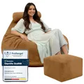 Produktbild: DreamRoots Sitzsack Erwachsene Cord oder Kinder - Bean Bag Sofa - Sitzsack Cord mit Hocker und Bezug - Sitzsäcke mit Füllung 90x90x100 cm Sugar Cookie