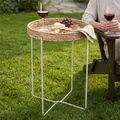 Produktbild: Mai & Mai Beistelltisch Rund Ø37×h55 Cm, Couchtisch Klein Mit Abnehmbarem Tablett Aus Papierkordel, Sofatisch Für Wohnzimmer, Schlafzimmer Und Balkon, Weiß Reglo-08