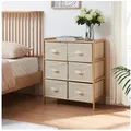 Produktbild: en.casa Kommode, »Maldon« mit 6 Stoffschubladen 79x66x35 cm Bambusgestell Natur/Beige beige 66 cm x 78,5 cm x 35 cm
