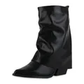 Produktbild: VAN HILL Damen Cowboy Boots Trichterabsatz Holzoptikabsatz Trendy Schuhe 217541 Schwarz 38