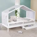 Produktbild: roba Hausbett 90 x 200 cm - Kinderbett nach dem Montessori Prinzip - Inklusive Lattenrost sowie integriertem Rausfallschutz - Holz weiß lackiert