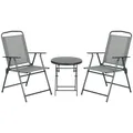 Produktbild: Outsunny Bistro-Set 3-teilig aus Metall Wetterfest Gartenmöbel Set mit klappbar Glastisch Gartenstühlen Outdoor Balkonmöbel Set Sitzgruppe Balkonset Gartengarnitur Hellgrau