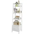 Produktbild: SoBuy FRG116-K-W Leiterregal Bücherregal Standregal Badregal mit Ablagen und Schublade in Weiß B 44cm