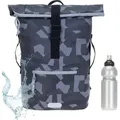 Produktbild: Rucksack Plane Time Bag 24 L Kurierrucksack Roll-Top Herren Jungen Fahrrad Daypack Freizeitrucksack Geheimfach Laptoprucksack Schulrucksack Elephan... - Schwarz/Dunkelgrau