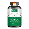 Produktbild: Probioc Kulturen Komplex - 25 Bakterienstämme + Inulin - 300 Mrd. KBE/g - 180 hochdosierte & magensaftresistente Kapseln - mit Lactobacillus & Bifidobakterien - Raibu