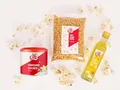 Produktbild: Popcornloop Zutaten Set Popcorn Puffmais Butterfly Mais 1kg, Popcornzucker mit Vanille 300g, Popcornöl 250ml mit Butteraroma, für Popcorn Zuhause Partyset Popcornset für Popcornmaschine