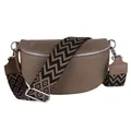 Produktbild: MIRROSI® Bauchtasche Damen, Echtleder, Made in Italy, Umhängetasche, Brusttasche, Crossbody Bag (1 Tasche & 2 Gurte) (Taupe (Bohemian Taupe)), Große Tasche (28x18x9cm)